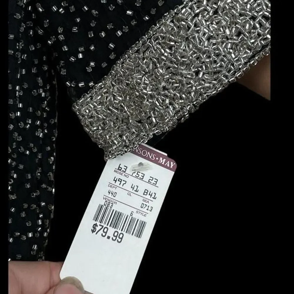 Beaded Blazer Vintage Sequin Bolero Jacket Short Sleeve Silk Coat - Picture 3 of 4